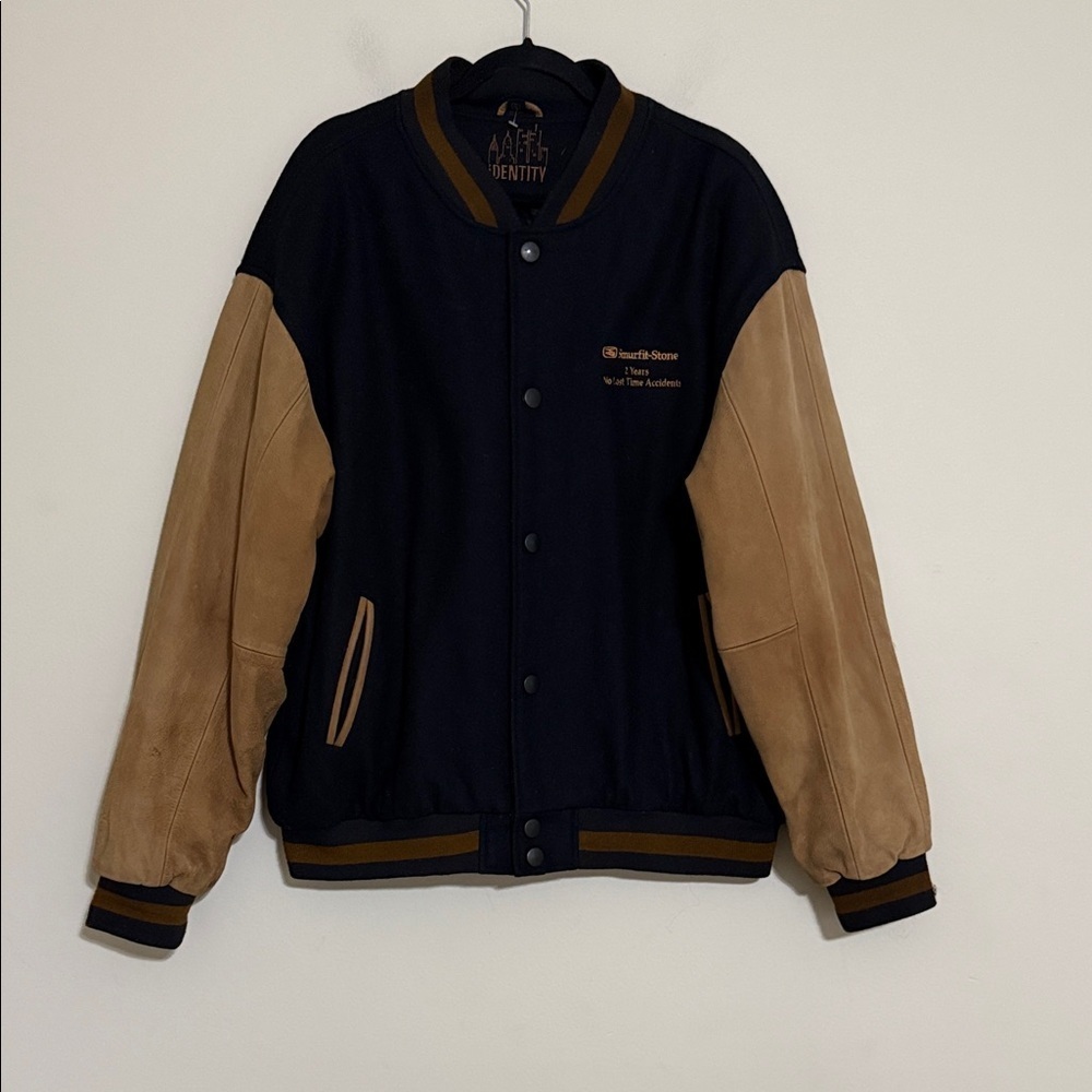 Vintage Men's Black and Tan bomber Jacket coat wool leather Y2K heavy duty retro